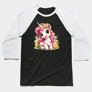 Cute Pink Chibi Unicorn Baseball T-Shirt